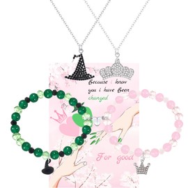 Cooluckday Movie Inspiration Crown Witch Hat Matching Bracelets Necklace Set for Women BFF Couples Bracelets Christmas Valentine's Day Gifts Friendship Matching Bracelets Jewelry