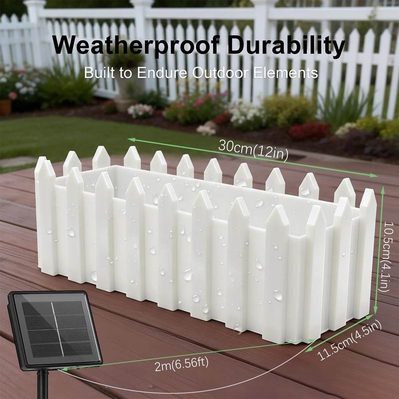 Solar Planter Lights Outdoor, 12-inch Rectangular LED Flower Pot with