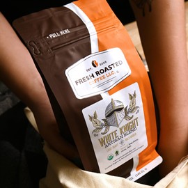 Fresh Roasted Coffee, Organic White Knight | USDA Organic, Kosher | Light Roast 12 oz, Whole Bean