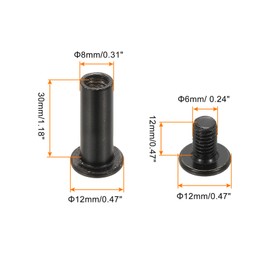 PATIKIL 40 Set Hex Chicago Screws Assorted Kit with Hex Wrench, M8x30mm Carbon Steel Rivets Binding Post Fasteners Screw for DIY Leather Craft Bookbinding, Black