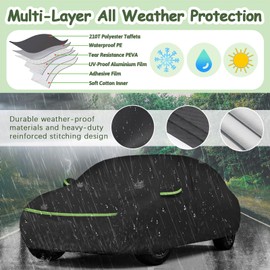 Car Cover for 2007-2025 Fiat 500/500C/500E Abarth/New Fiat 500 (Hatchback/Cabrio/3+1), 210T Waterproof Sun Rain Dust Snow Protection Outdoor Fiat Car Cover with Cotton Lining and Zipper Door-Black