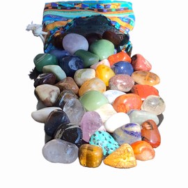 Steinfixx® - Tumbled Stone Set in Colourful Fabric Bag | Filled with Gemstones and Semi-Precious Stones | Undyed Stones | Many Variations | (Tommelstein Mix M, 300 g)
