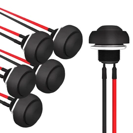 APIELE 12mm Momentary Push Button Switch Mini Round Switch Waterproof 1A 250V AC SPST NO 2 Pin PBS-33B with Pre-soldered Wire 6Pcs (Black)