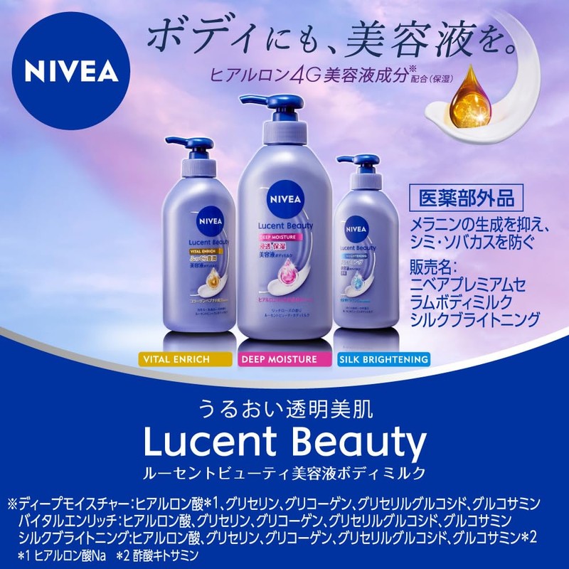 Nivea Lucent Beauty Silk Brightening Brightening Serum, Body Milk, Body