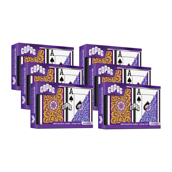 Copag 1546 Neoteric Design 100% Plastic Playing Cards, Poker Size Violet/Yellow/Blue (Jumbo Index, 6 Sets)