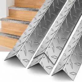 Gisafai 4 Pcs Aluminum Stair Nosing 2.4"x 2.4"x 48" Diamond Plate Non Slip Window Sill Nosing Plate Metal Staircase Ledge Guard Stair Edge Protector for Wall Edge Corner Guard Angle Silver