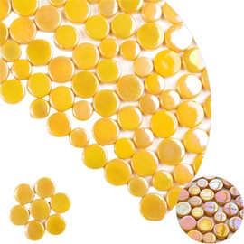 Iridescent Round Glass Mosaic Tiles for Crafts Bulk,1.1LB Mini Circle Mosaic Glass Pieces for Flowerpots, Vases, Cups, Garden and Home Decor DIY Mosaic Making Supplies (Orange)