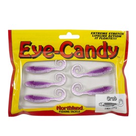 Northland Tackle Eye Candy Grub Floating 3" Soft Plastic Fishing Lure for Walleye Fishing, 5 Baits Per Pack, Purple Shad