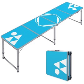 8ft Portable Beer Pong Table - Adjustable Height Camping Table, Aluminum, for Party, Travel, Beach - Blue & White