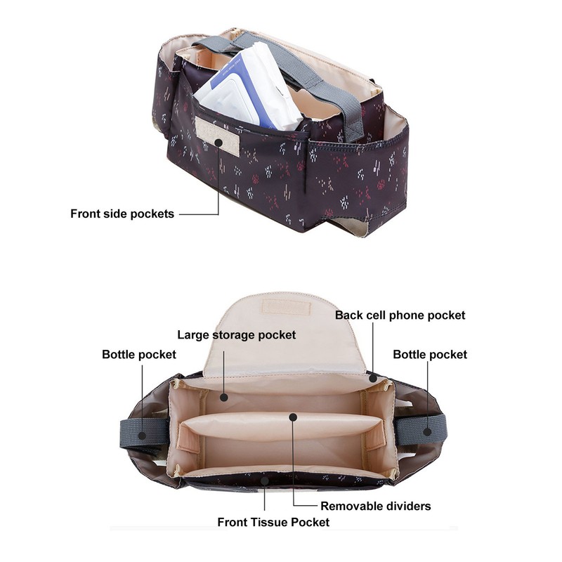 Universal Stroller Organizer with Insulated Cup Holder Phone Bag Waterproof