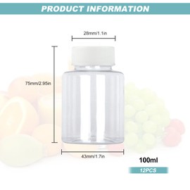 ReaJoys Plastic Juice Bottles with Lids 100ml, 12 Pcs Empty Juice Bottles Clear Plastic Juicing Drinks Bottle Containers for Water Milk