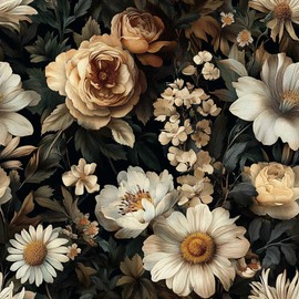 LaiTique Vintage Floral Peel and Stick Wallpaper, Dark Botanical Wallpaper for DIY Home Decor | Self Adhesive Vinyl 17.7in x 118in