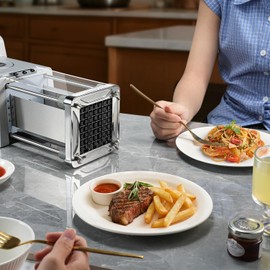 Sopito French Fry Cutter Electric Potato Cutter Stainless Steel with 1/2 & 3/8 Inch Blades for Potatoes, Carrots, Cucumbers & Onions