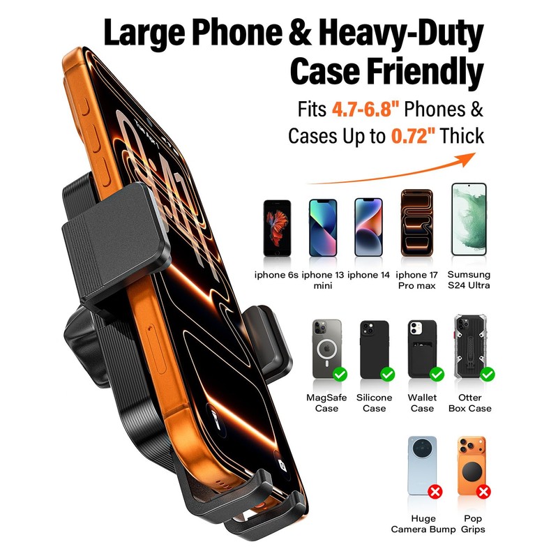 A2C 12" Anti-Shake Metal Arm Windshield Phone Mount, Suction Phone