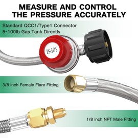 4FT 0-30 PSI Adjustable High Pressure Propane Regulator 30 psi Regulator Stainless Braided Propane Hose QCC1/Type1 Hose with 3/8 Flare x 1/8 MNPT Fits for LP Gas Cooker, Burner, Turkey Fryer, Smoker