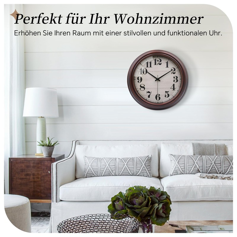 VIKMARI 30 cm Vintage Wall Clock, Large Retro Brown Wall