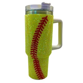 KodaBella 40 oz Baseball Rhinestone Stainless Steel Tumbler with handle (Softball)