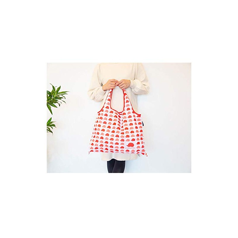 Scandinavian Forest Hedgehog Scarlet Folding Shopping Bag, red