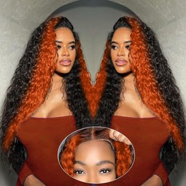 200 Denstiy 9x6 Wear and Go Glueless Wigs Human Hair Pre Plucked Pre Cut Deep Wave Lace Front Wigs Human Hair for Women Beginners Wet and Wavy HD Lace Front Ginger Colored Wig Brazilian Hair 18inch