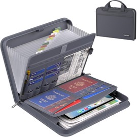 ENGPOW Organizador de archivos de acordeón, carpeta de archivos expandible a prueba de fuego con múltiples bolsillos, bolsa organizadora de documentos de 13 bolsillos con asa y etiquetas,