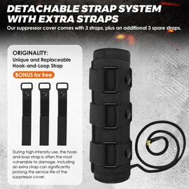 Dizetion 6 Inch Suppressor Cover - 1200°F Heat Resistant, Detachable & Interchangeable Straps System, Includes Extra Spare Straps, Fireproof Sleeve for Silencer Protection