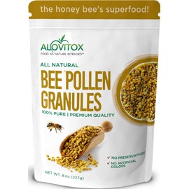 Alovitox Bee Pollen Granules 8 Oz | 100% Pure, Organic Bee Pollen for Bearded Dragons | Superfood Packed Bee Pollen Organic with Antioxidant, Protein, Vitamin & More | Nutritional Yeast & Gluten Free
