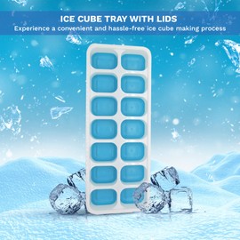Gadgetime USA Ice Cube Tray with Lid & Stainless Steel Tongs - Large for Freezer, Cocktails - Stackable, BPA Free & Odor Free - Plastic & Silicone