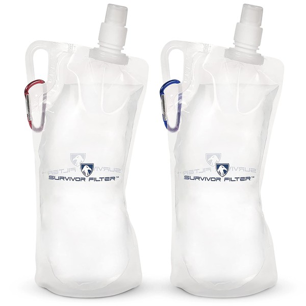 Survivor Filter Collapsible Water Bottles, Canteens (33oz) 2 Pack (2L