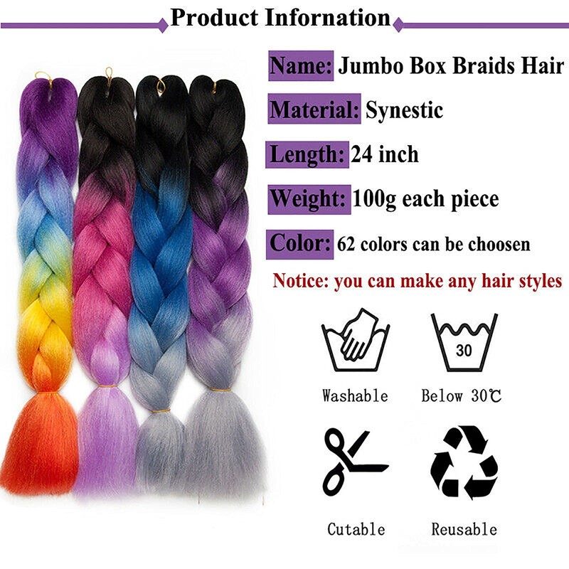 Hair Extension 60 cm Crochet Braids Two Tone Ombre Braiding