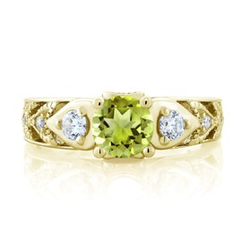Gem Stone King 18K Yellow Gold Plated Silver Round 6MM Gemstone Birthstone Engagement Ring | Wedding Anniversary Promise Ring For Women | Available In Size 5, 6, 7, 8, 9