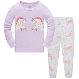 Girls Pyjamas Set Cotton Toddler Clothes Christmas Sleepwear Unicorn Printed Nightwear Long Sleeve Pjs 2 Piece Outfit Xmas Gift for Kids Age 7-8 Years