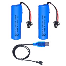 2 pcs 3.7V 1200mAh Li-ion Battery SM-2P Plug with USB Charger Cable for DE45 DE42 DE58 DE49 DE57 DE70 RC Car Remote Control Car 1:14 Off-Road Vehicle High-Speed Climbing Drift Racing Car