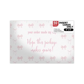 Pro Supply Global (50 Count of Large 4x6 Pink Bows Thank You Insert Cards Without Envelopes For Your Small Online Business - Displays Customer Appreciation - Great For Baby Showers and Weddings
