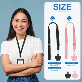 PATIKIL Smart Phone Lanyard, 2Pcs Adjustable Crossbody Cell Phone Neck Strap Lanyard with 4 Patches for Most Smartphones ID Badges Keychain, Black/Pink (55-30cm)