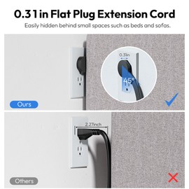 NTONPOWER Extension Cord 25 ft Extension Cord Flat Wall Plug with 3 Outlets 3 USB (1 USB C), Black Extension Cord for Home Office Dorm Room Essentials