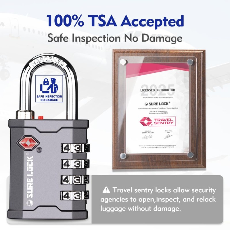 SURE LOCK TSA Accepted 4 Dig Heavy Duty Big Combination
