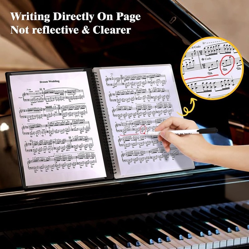 Skidwedy Sheet Music Folder, 60 Pages Capacity, Black, Writable &