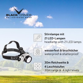 Black Crevice Head Torch 21 LED 10 x 10 x 9 CM, BCR7004