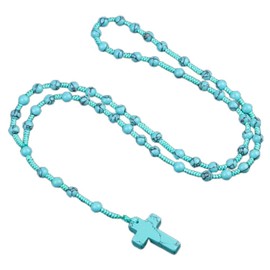 ochrahna Handgefertigte Rosenkranz-Halskette, 3 Farbvarianten, mit Kreuzanhänger, Gebetskette aus Glasperlen (Grüne Dongling Halskette)