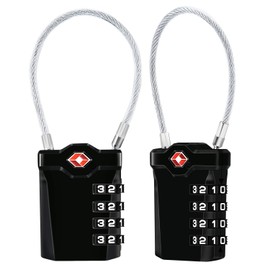 Diyife TSA Luggage Locks, 2 Packs, 4-Digit Combination Lock Security Padlock Travel Lock, with 14cm Flexible Cable for Suitcase Luggage Backpack School or Gym Cabinet, etc. (Black)