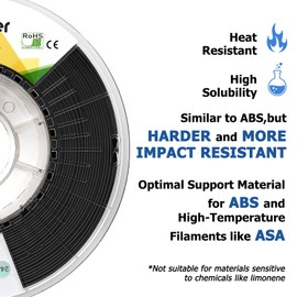 YXPOLYER HIPS Filament 1.75mm 3D Printer Filament 1KG, High Impact Polystyrene Soluble Support Filament in ABS Printing, Dissolvable Filament for Complex Models, Easy Dissolution with Limonene (Black)