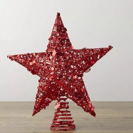 Factory Direct Craft 10-1/2" Tall Red Sequin and Glitter Covered Wire Tree Topper
