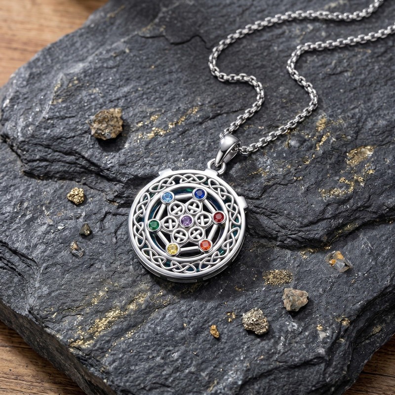 LUANIOL Metatron Cube Necklace 18k White Gold Plated Crystal Chakra