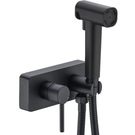 HOMYEP Brass Handheld Toilet Bidet Sprayer Attachment, 4-Inch Through-Wall or Vanity Mount Hot and Cold Water Outdoor Faucet, Single Handle RV Camper Shower Valve, Matte Black