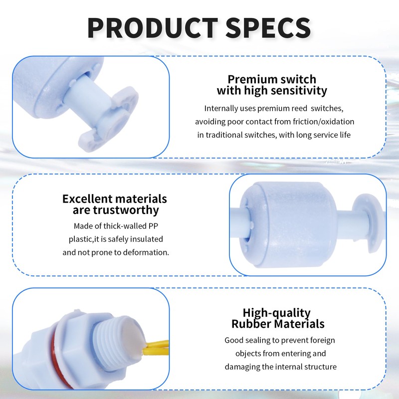FOCMKEAS 2 Pcs Polypropylene Float Switch Water Level Sensor Water