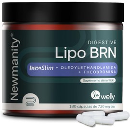 NEWMANITY Digestive Lipo BRN con Theobromina, Oleoylethanolamida e InnoSlim - 180 Cápsulas con L Carnitina, Café Verde, Vinagre de Manzana - Termogénicas para Energía y Bienestar Metabólico - Vegano