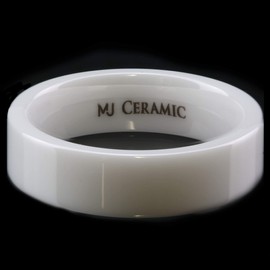 MJ Metals Jewelry White Ceramic 6mm Wedding Band Flat Pipe Cut High Polished Ring Size 10