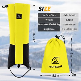 HIGH EXPERIENCE Leg Gaiters 100% Waterproof Adjustable Shoe Snow Boot Guard Gators for Hiking Shoe Cover Hunting Snowshoeing Climbing Walking for Women Men (Yellow)