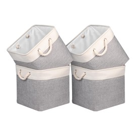 Univivi Foldable Storage Basket Fabric 13 inch Cube Storage Bins with Hard Bottom &Sturdy Handles Storage Cube for Shelf Closet Home (Grey , 4-Pack)