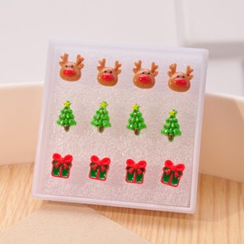 KASFREE 6 Pairs Plastic Earrings Christmas Earrings Studs Cute Christmas Stud Earrings for Women Plastic Post Earrings for Sensitive Ears (Set 2)